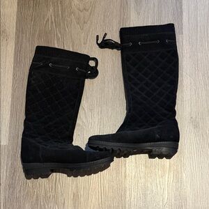 AQUATALIA by Marvin K Quilted Brown Suede Leather Pull On Knee Tall High Boots